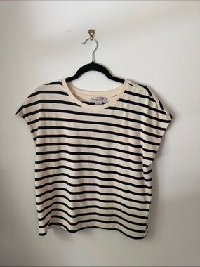 Martha Stewart Striped Short Sleeve Tee - Beige & Navy